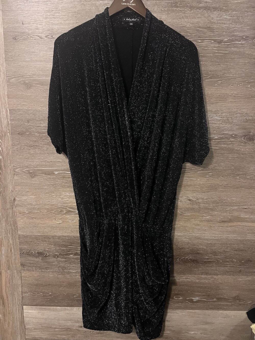 Baby Phat Dress Womens 2X Black Glitter Dolman Short Midi Vintage Party Club